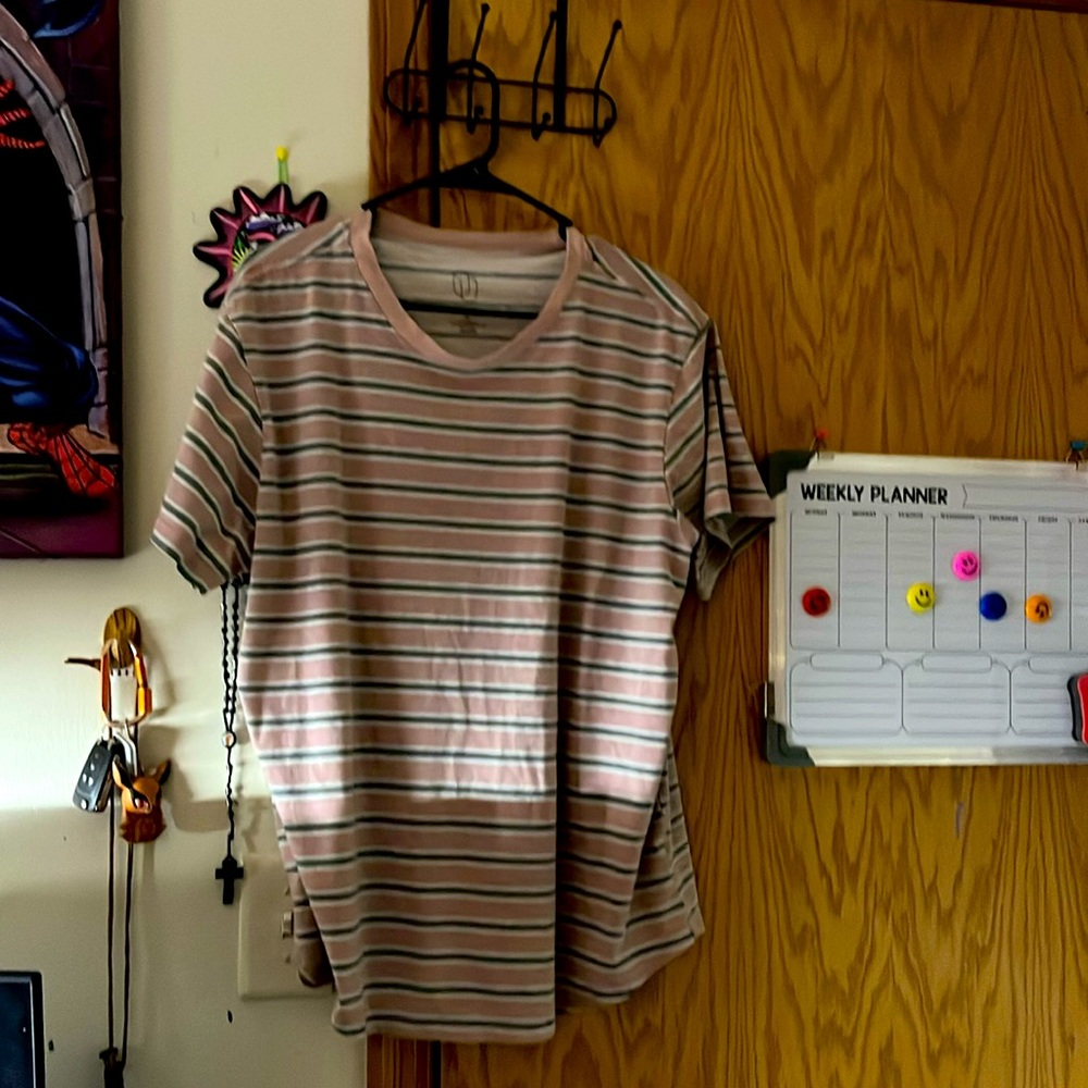 Short sleeved pink and grey shirt